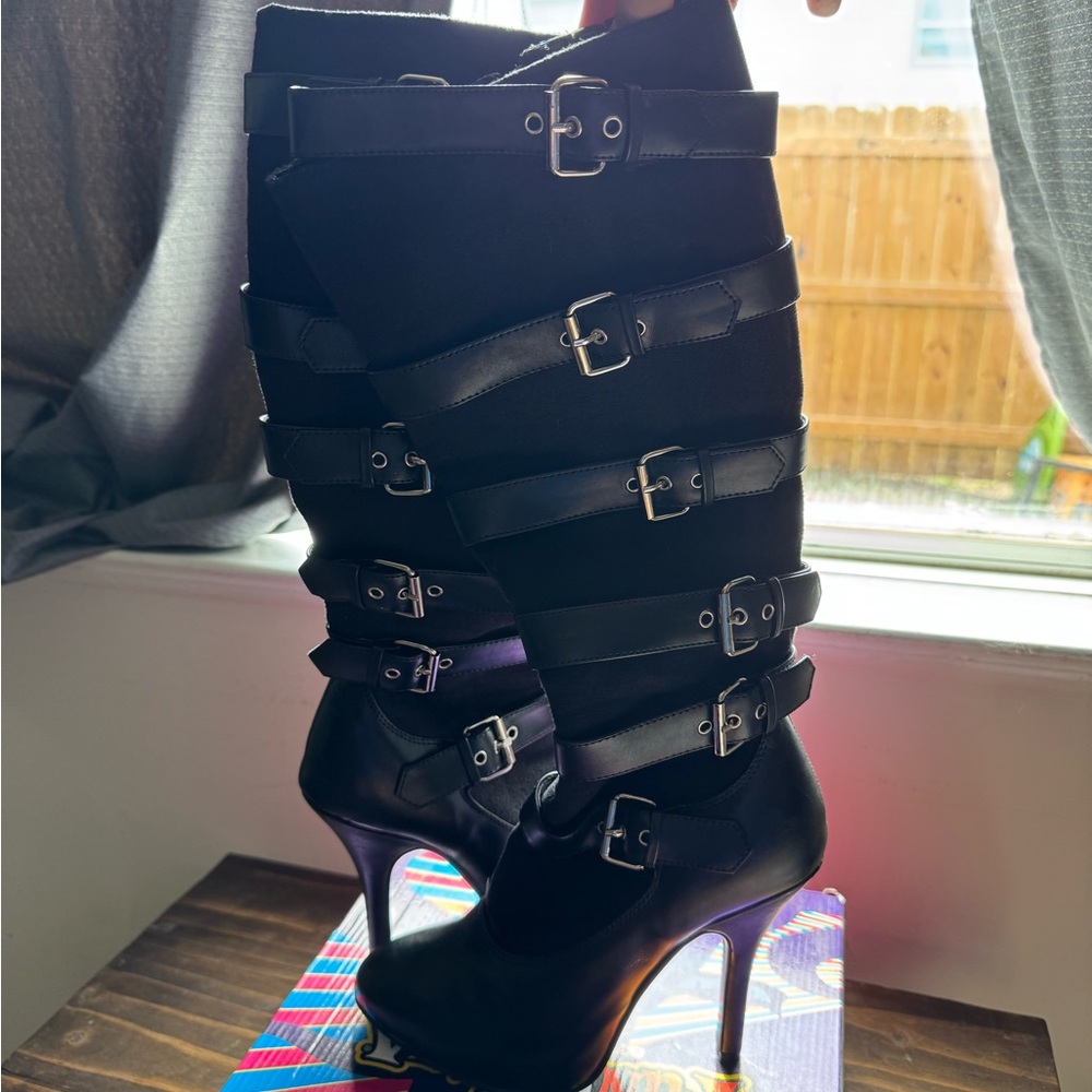 Black Strappy High Heel Boots